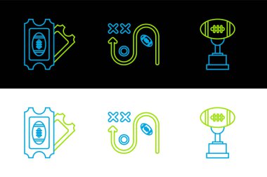 Set line Award cup and American football ball Football ticket and Planning strategy concept icon. Vector.