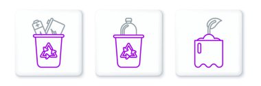 Set line Sprout in bottle Recycle bin with recycle symbol and icon. Vector.