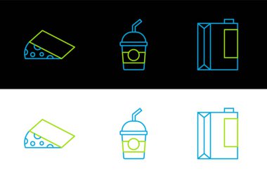 Set line Paper package for kefir Cheese and Milkshake icon. Vector.