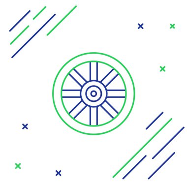 Beyaz arka planda eski tahta tekerlek simgesi izole edildi. Renkli taslak konsepti. Vektör.