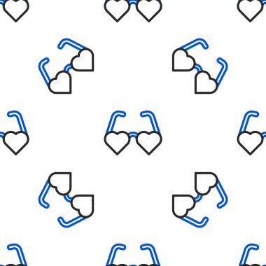 Çizgi Yürek şekilli aşk gözlüğü ikonu beyaz arka planda izole edilmiş kusursuz desen. Sevgililer Günü kartı tasarımı için uygun. Renkli taslak konsepti. Vektör.
