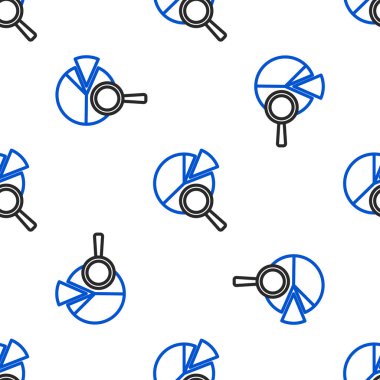 Çizgi büyüteç ve veri analiz simgesi beyaz arkaplanda izole edilmiş kusursuz desen. Arama işareti. Renkli taslak konsepti. Vektör.