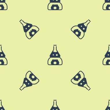 Yangın ısıtıcısının üzerinde mavi cam test tüpü deney ikonu sarı arka planda izole edilmiş pürüzsüz desen. Laboratuvar ekipmanları. Vektör.