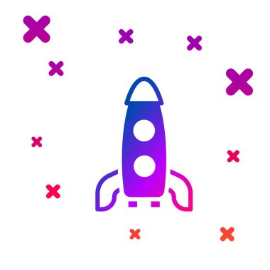 Renkli Roket gemisi simgesi beyaz arkaplanda izole edildi. Uzay yolculuğu. Kademeli rastgele dinamik şekiller. Vektör.