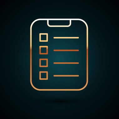 Gold line To do list or planning icon isolated on dark blue background. Vector.