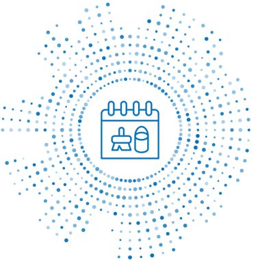 Blue line Cleaning calendar icon isolated on white background. Abstract circle random dots. Vector.