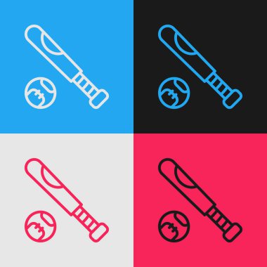 Beyzbol sopasının renkli arka planında top ikonu olan pop sanat çizgisi. Vektör.