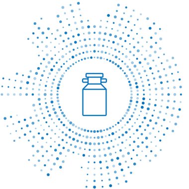 Beyaz arka planda izole edilmiş süt ikonu için mavi çizgi kutu. Soyut çember rastgele noktalar. Vektör.