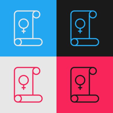 Pop art line Feminism icon isolated on color background. Fight for freedom, independence, equality. Vector.