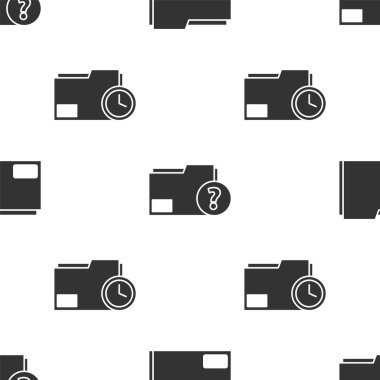 Set Document folder, Unknown document folder and Document folder with clock on seamless pattern. Vector.