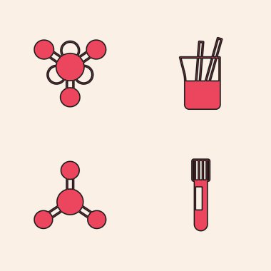 Set Test tube Molecule Laboratory glassware and icon. Vector.