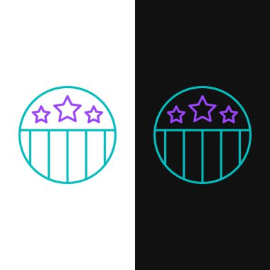 Beyaz ve siyah arkaplanda izole edilmiş yıldız simgesine sahip çizgi madalyası. Kazanan başarı işareti. Ödül madalyası. Renkli taslak konsepti. Vektör.