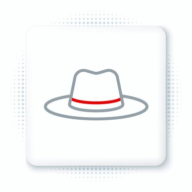 Beyaz arka planda izole edilmiş kurdele ikonlu Çizgi Adam şapkası. Renkli taslak konsepti. Vektör.