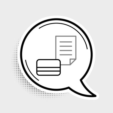 Çizgi kredi kartı simgesi gri arkaplanda izole edildi. Çevrimiçi ödeme. Nakit çekilmesi. Finansal operasyonlar. Alışveriş tabelası. Renkli taslak konsepti. Vektör.