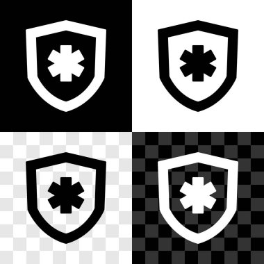 Set Life insurance icon isolated on black and white, transparent background. Security, safety, protection, protect concept. Vector.
