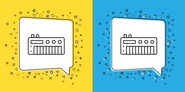 Sarı ve mavi arkaplanda müzik sentezleyici simgesi ayır. Elektronik piyano. Vektör.