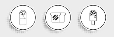 Set line Ice cream Doner kebab and Bread toast icon. Vector.