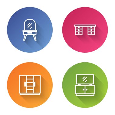 Set line Dressing table, Office desk, Wardrobe and TV stand. Color circle button. Vector.