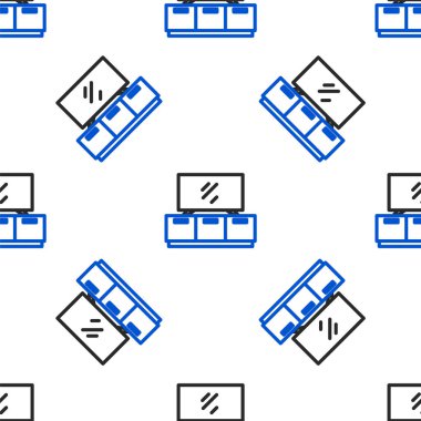 Line TV table stand icon isolated seamless pattern on white background. Colorful outline concept. Vector.