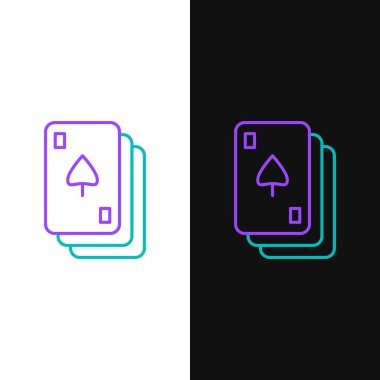 Çizgi oynatma kartı simgesi beyaz ve siyah arkaplanda izole edildi. Kumarhane kumarı. Renkli taslak konsepti. Vektör.