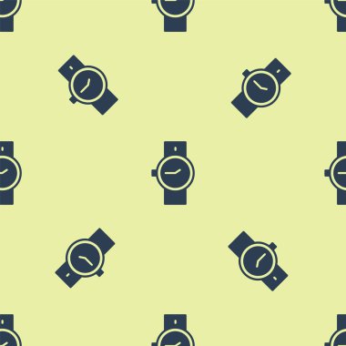 Mavi bilek saat ikonu sarı arka planda kusursuz desen izole etti. Kol saati simgesi. Vektör.