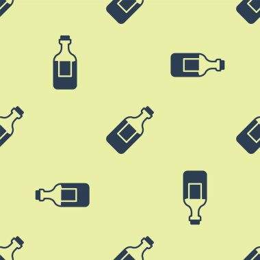 Mavi bir şişe su ikonu sarı arka planda izole edilmiş pürüzsüz desen. Soda su içme tabelası. Vektör.