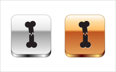 Siyah insan kırık kemik ikonu beyaz arka planda izole edilmiş. Gümüş ve altın kare düğmeler. Vektör.