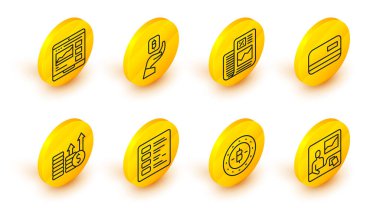 Set line Trading courses Bitcoin Business finance report Financial growth and dollar Credit card Hand holding and icon. Vector.