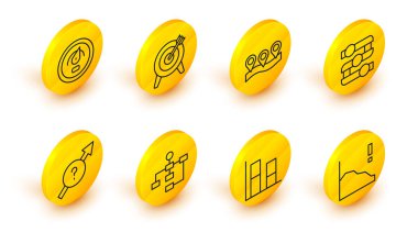 Set line Financial growth decrease Graph chart diagram Hierarchy organogram Arrow Location Target and Digital speed meter icon. Vector.