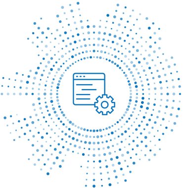 Blue line Computer api interface icon isolated on white background. Application programming interface API technology. Software integration. Abstract circle random dots. Vector.