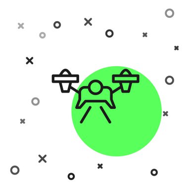 Siyah çizgi uçan İHA ikonu beyaz arka planda izole edildi. Video ve fotoğraf makinesi sembollü dörtlü helikopter. Vektör.