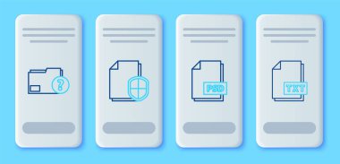 Set line Document protection concept PSD file document Unknown folder and TXT icon. Vector.