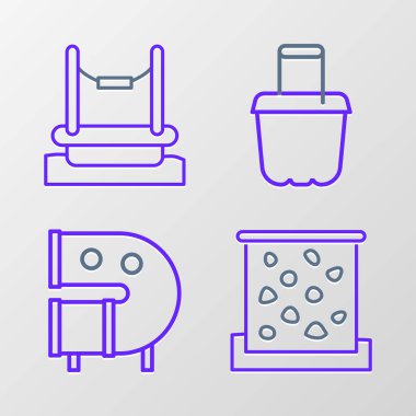 Set line Climbing wall Kid playground slide pipe Sand bucket and Bungee icon. Vector.