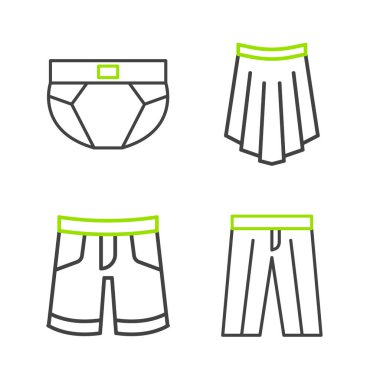 Set line Pants Short or pants Skirt and Men underpants icon. Vector.