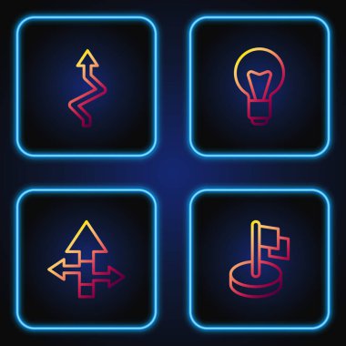 Set line Flag, Arrow, and Light bulb. Gradient color icons. Vector.