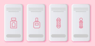 Set line Aftershave Classic Barber shop pole and . White rectangle button. Vector.