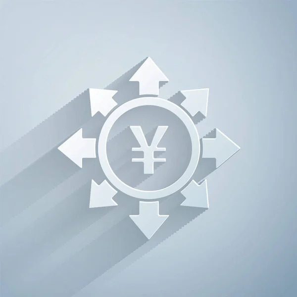 Papel Cortado Moeda Dinheiro Com Ícone Símbolo Yen Isolado Fundo —  Vetores de Stock