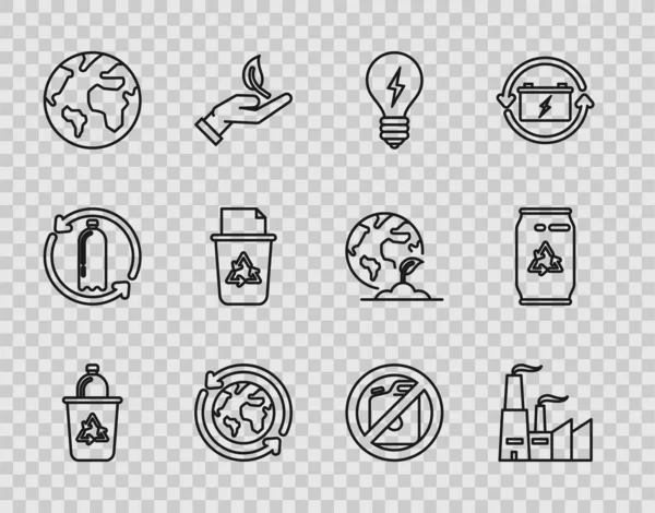 Set Line Recycle Bin Recycle Symbol Factory Light Bulb Lightning — Archivo Imágenes Vectoriales