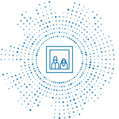 Blue line Family photo icon isolated on white background. Abstract circle random dots. Vector.