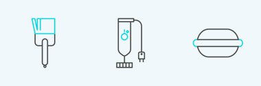 Set line Macaron cookie Kitchen brush and Blender icon. Vector.