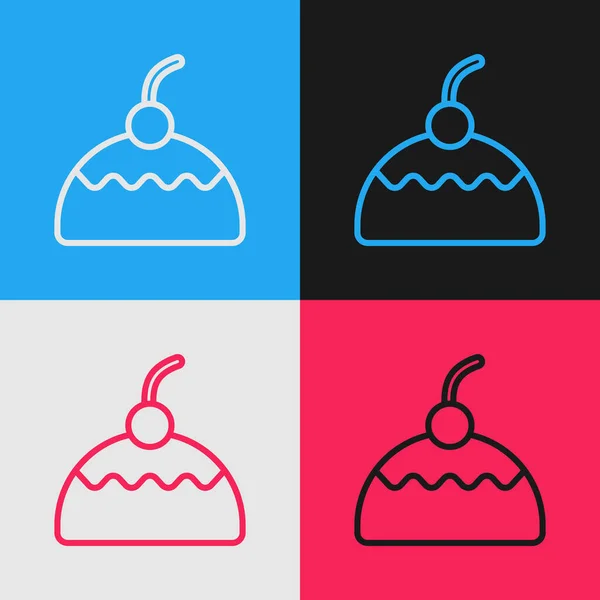 Pop Art Linie Kuchen Symbol Isoliert Auf Farbigem Hintergrund Alles — Stockvektor