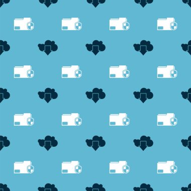 Set Cloud download and Document folder protection on seamless pattern. Vector.