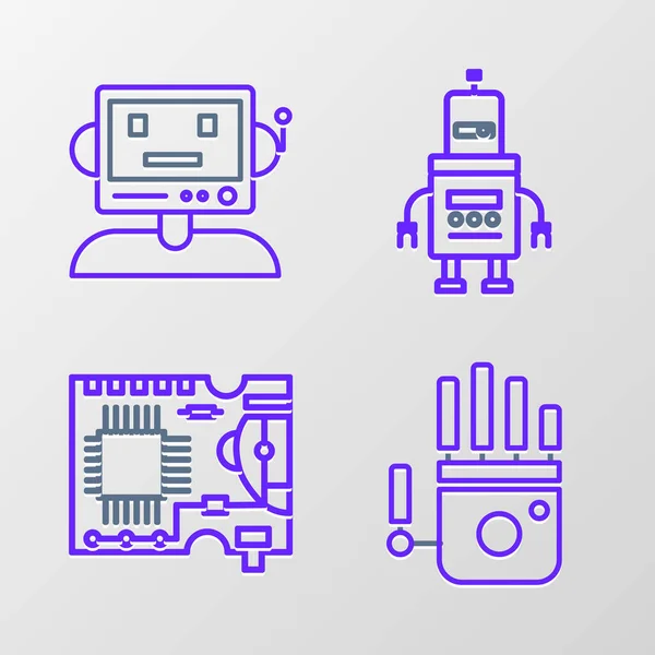 Set Line Mechanical Robot Hand Printed Circuit Board Pcb Robot —  Vetores de Stock