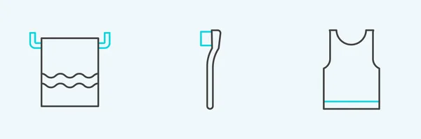 Set Line Sleeveless Shirt Towel Hanger Toothbrush Icon Vector — Vetor de Stock