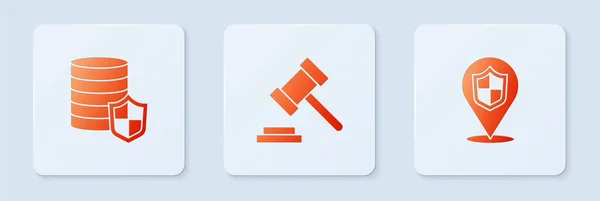 Set Judge Gavel Money Shield Location White Square Button Vector — Stockový vektor