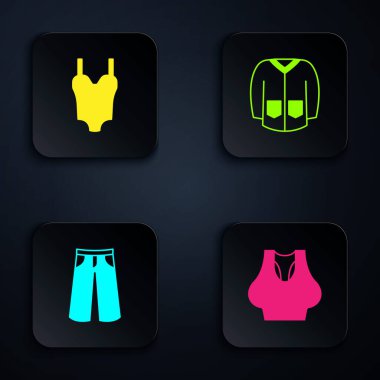 Set Undershirt Swimsuit Pants and Sweater. Black square button. Vector.