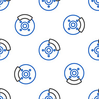 Caliper simgesi olan çizgi araba fren diski beyaz arka planda izole edilmiş. Renkli taslak konsepti. Vektör.