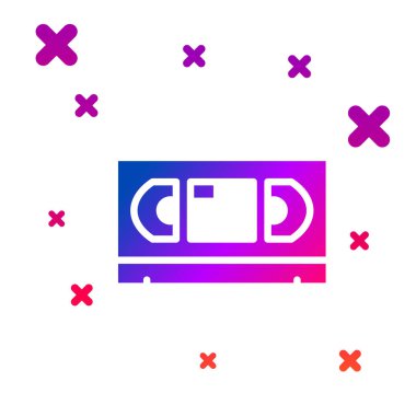 Beyaz arkaplanda izole edilmiş renkli VHS video kaset simgesi. Kademeli rastgele dinamik şekiller. Vektör.