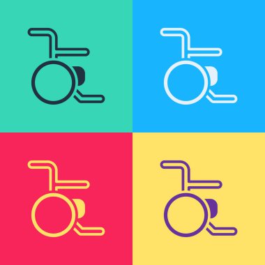 Özürlü kişi simgesi için Pop Art Wheelchair renk arkaplanında izole edildi. Vektör.