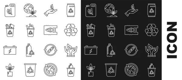 Set Line Recycle Bin Recycle Symbol Výhonková Ruka Ochrany Životního — Stockový vektor